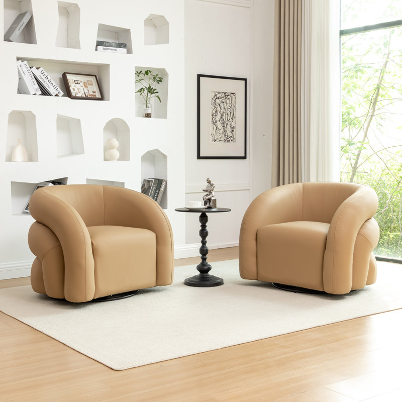 Coyle Artificial Leather Swivel Barrel Chair, Yellow