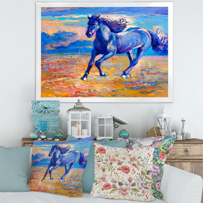 Cheval bleu qui galope au-dessus de la prairie - Peinture sur toile