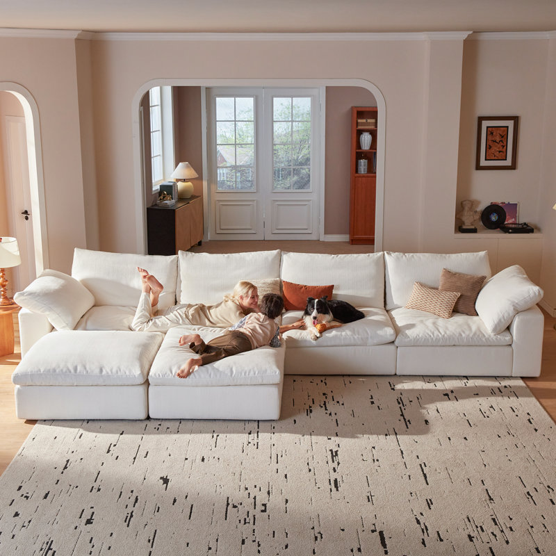 141.7" Wide Cloud Couch, U-Shaped Comfy Sectional Sofa With 2 Storage Ottomans For Living Room