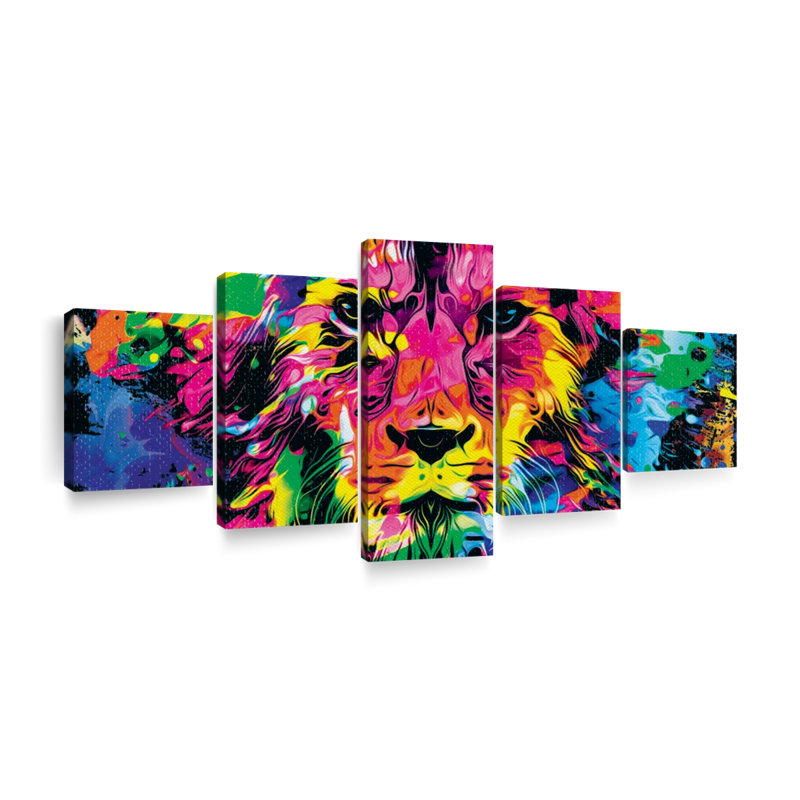 " Abstract Lion Face Multi Piece Canvas Print " 5 - Pieces, 24" H x 55" W x 1.25" D