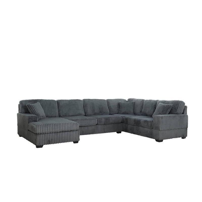 Canapé modulaire réversible en velours côtelé 3 pièces 142 po TITAN, Velours côtelé gris