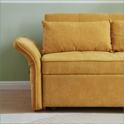 Sofas Pull-Out Sleeper Loveseat for Small Spaces with Adjustable Armrests | Mustard Yellow | Chenille Fabric