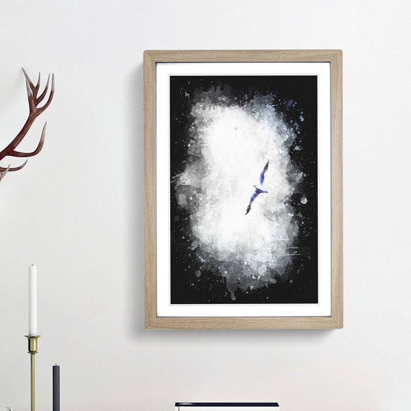 Flying Seagull - Framed Print, 33cm H x 24cm W x 2cm D, Oak Framed
