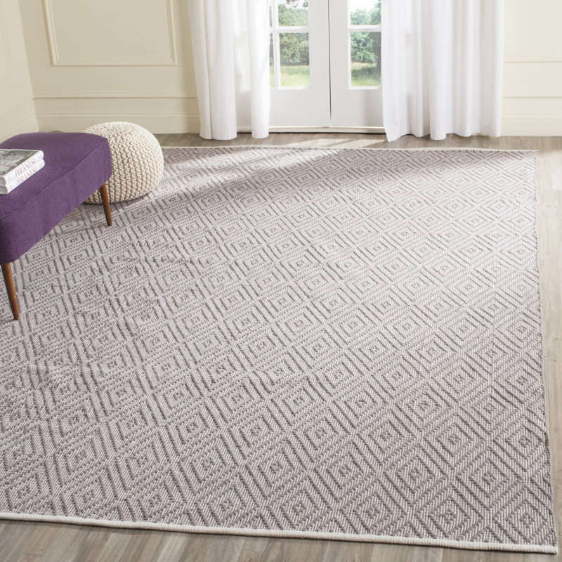 Tapis gris / ivoire en coton tissé à plat à la main Akihito, Rectangle 9 pi x 12 pi