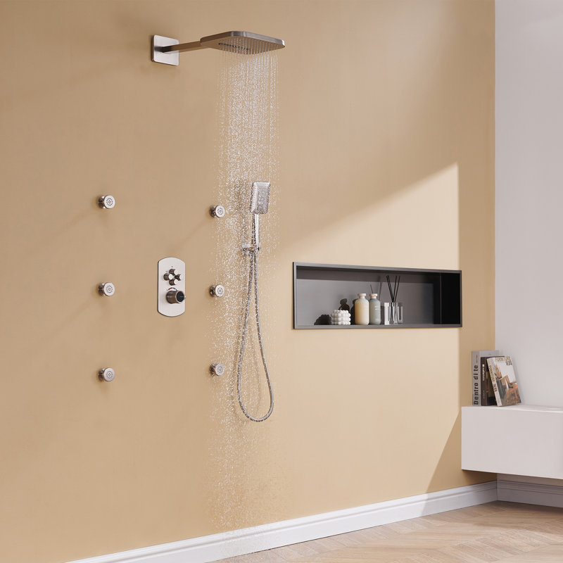 Robinet de douche mural avec valve brute Herathena, Nickel brossé
