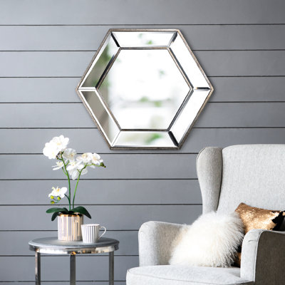 Miroir hexagonal en verre 20 po x 18 po, polyvalent pour différents décors mur moderne 20,7 x 1,6 x 17,9, convient aux thèmes de décoration