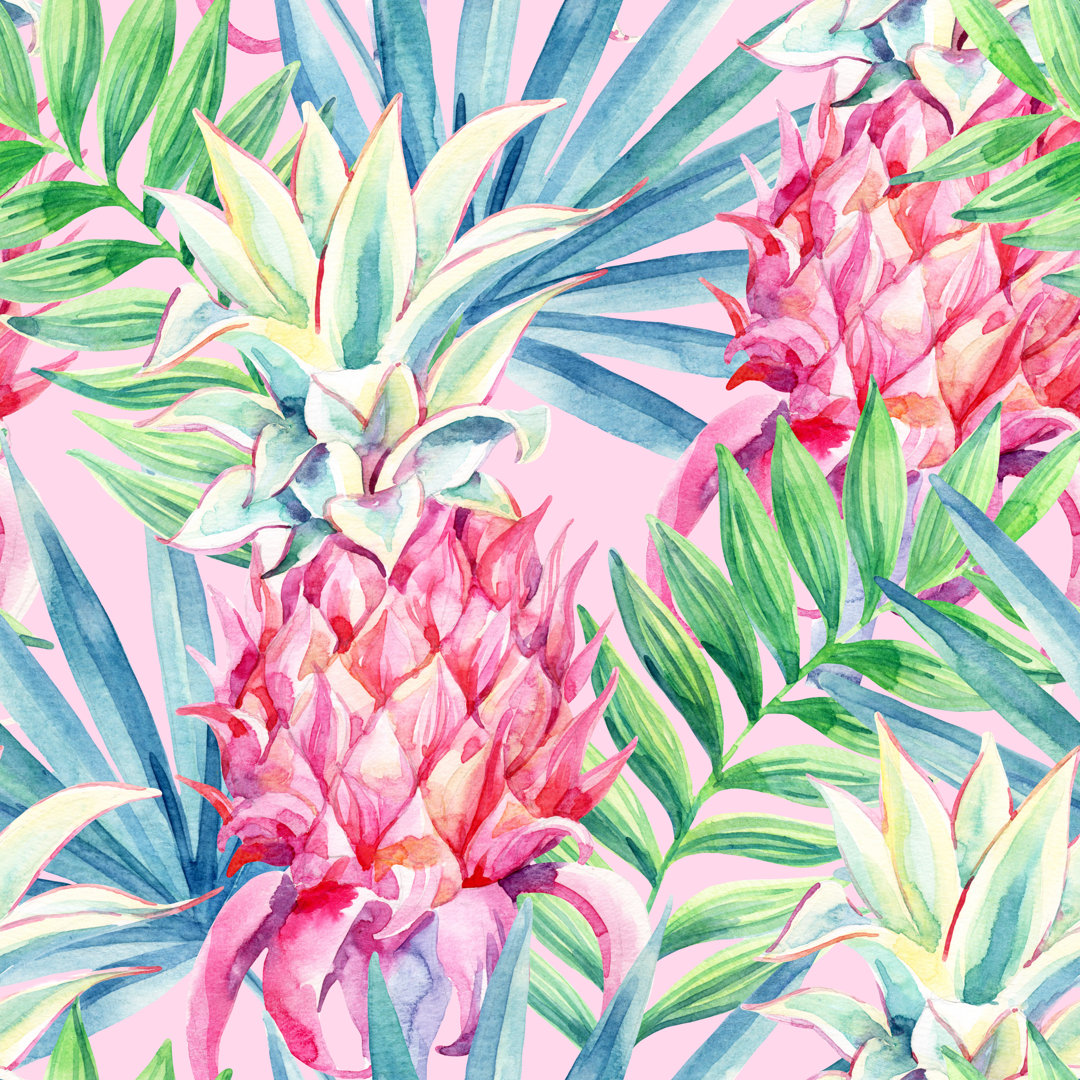 Foushee Aquarell Ananas Frucht Nahtlose Muster - Leinwand Grafik Wrapped