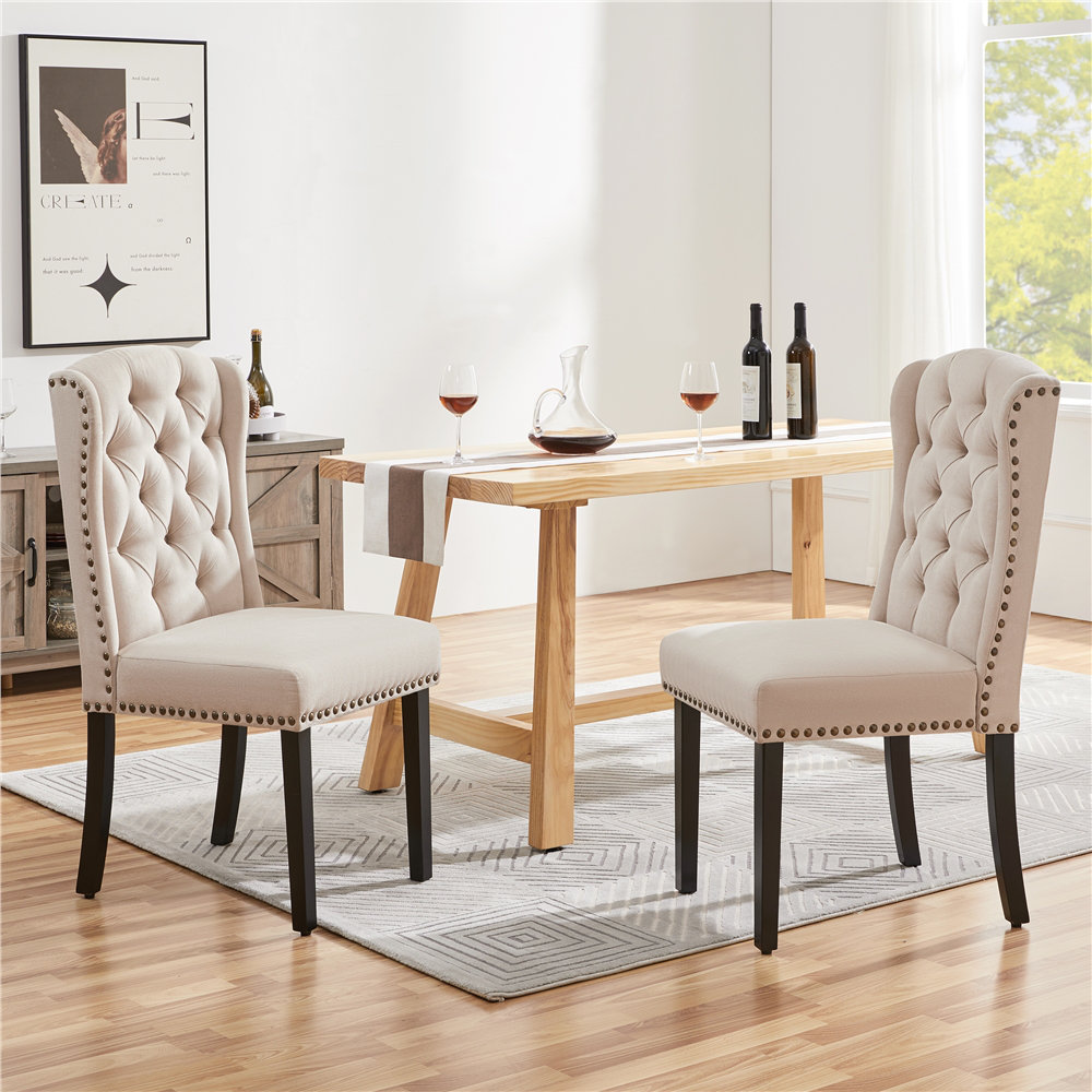 Upholstered dining chairs beige online