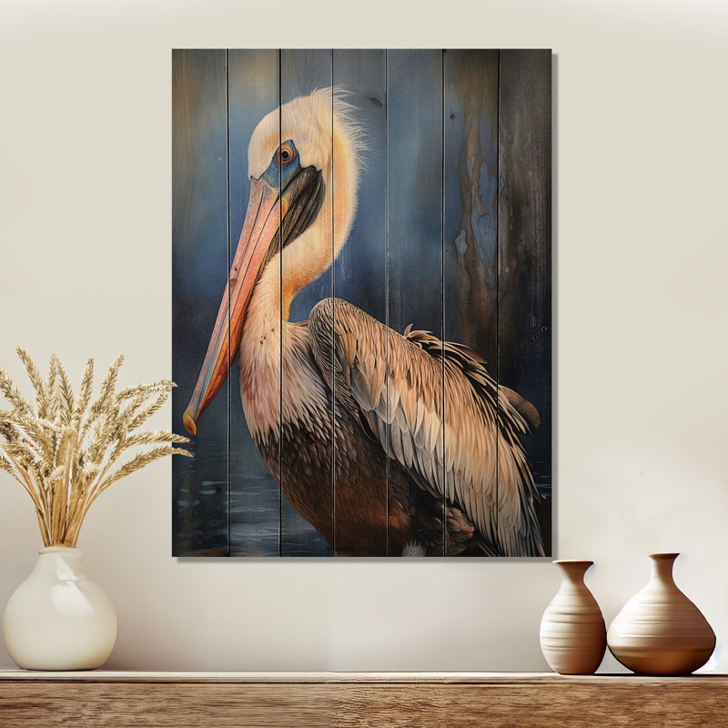 Lenaghan Majestic Pelican II, reproduction sur bois naturel, H 40 po x l 30 po x P 0,78 po