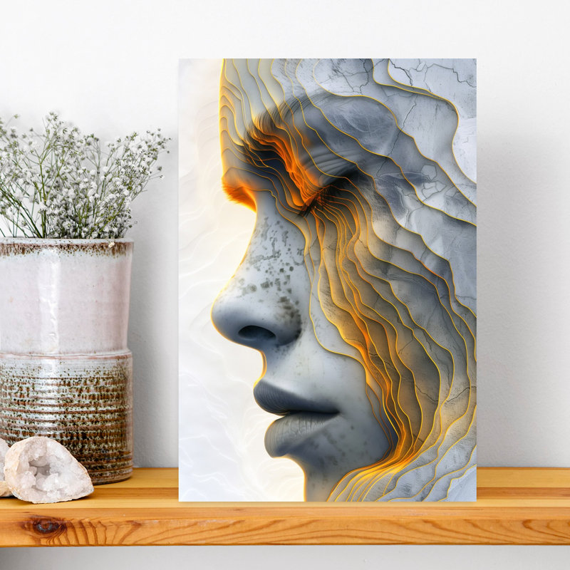 «Golden Profile Elegant Contemporary», art mural, 18" H x 12" W