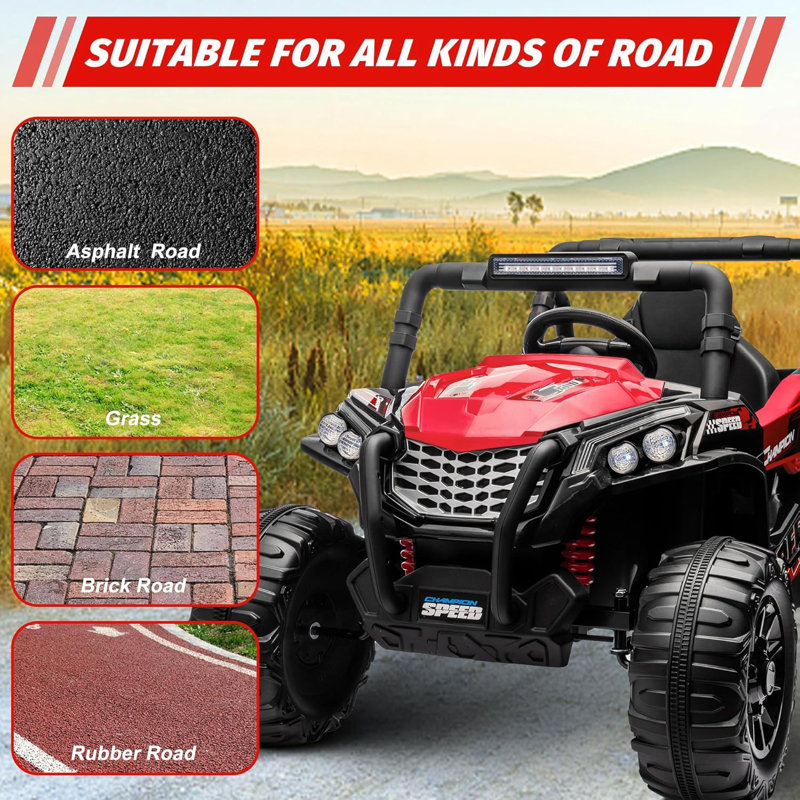 12V Ride On Car for Big Kids, Electric Off-Road Vehicle with Remote Control, 4-Wheel Suspension, LED Lights & Bluetooth for 37Months-96Months, Red