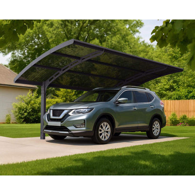 Palram - Canopia Arizona 10 Ft. x 16 Ft. x 9 Ft. Wing Single Carport Aluminum Metal Frame and Polycarbonate Panels for Outdoor Car, Truck, RV, Trailer, Boat Storage (Wave Gray)