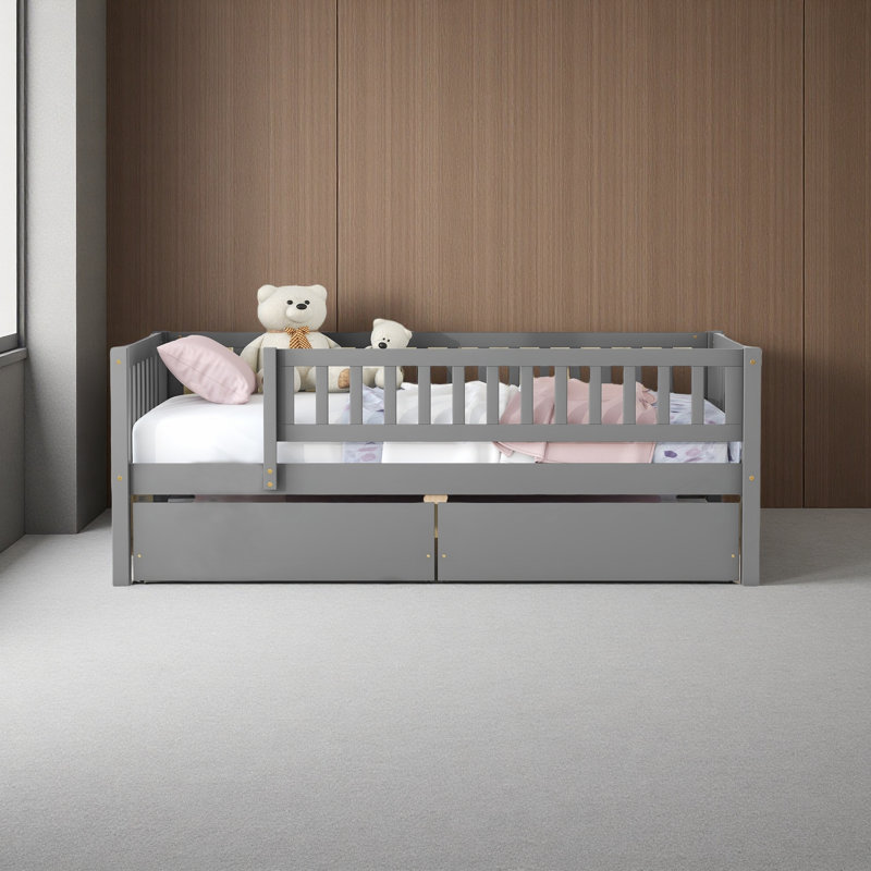 Lit de jour simple en bois avec deux tiroirs, Gris