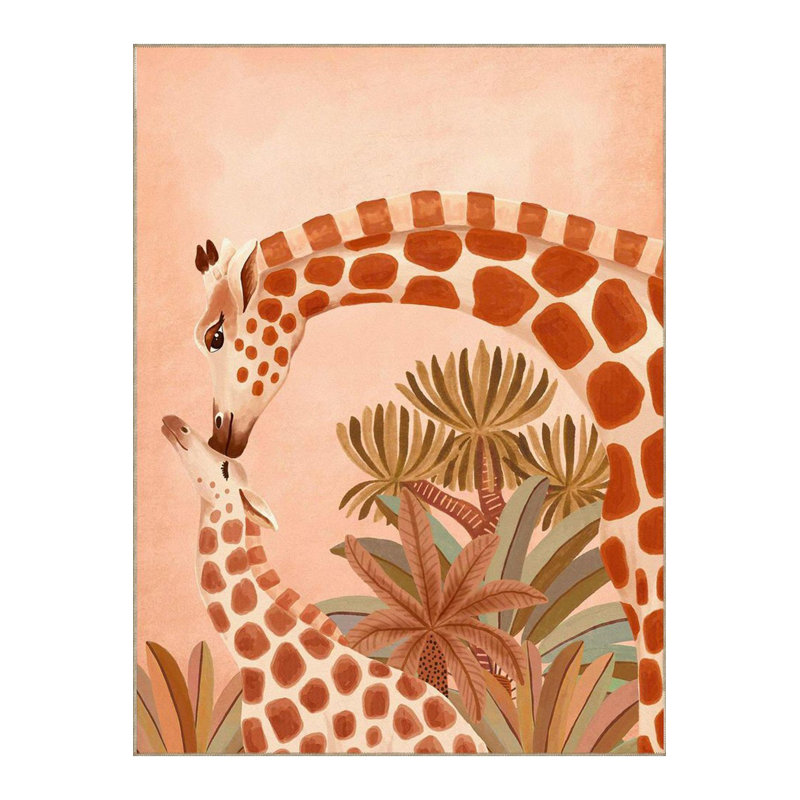 Beige Toned Baby and Mother Giraffe Patterned Woven Base Modern Decorative Rug, Rectangle 5'1" x 7'7" Rug Pad Included