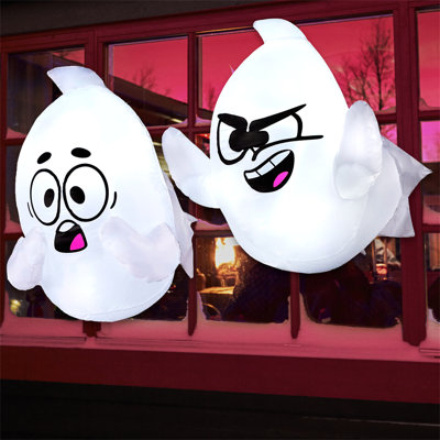 Ensemble de 2 décorations de fenêtre gonflables d'Halloween, décoration d'Halloween gonflable pour l'extérieur avec DEL, fantôme gonflable de 2,6 pi de hauteur pour décor de fenêtre, décorations d'Halloween effrayantes