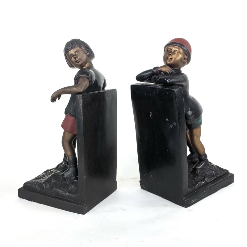 Paire de serre-livres pour garçon et fille bronze
