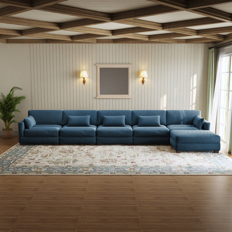 5 Seater Corduroy Corner Sofa , 78cm H x 505.9cm W x 173cm D, Navy Corduroy