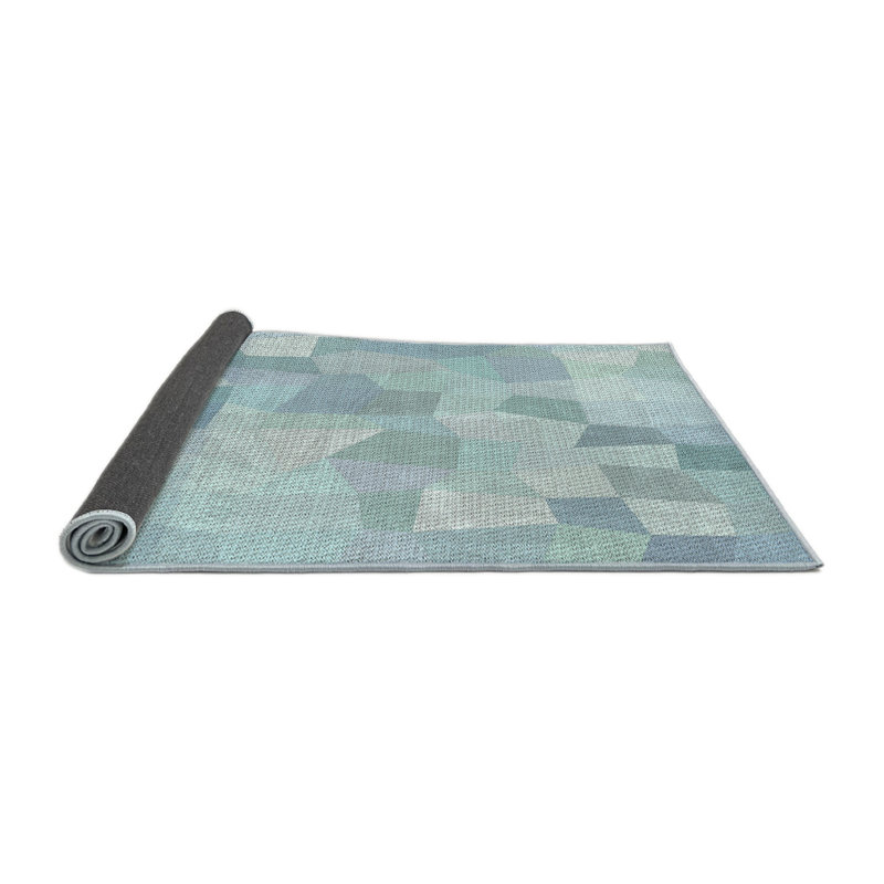 Laine tissée à la machine à motifs géométriques et polyester bleu-vert Aqua Tapis décoratif, Rond 5 pi