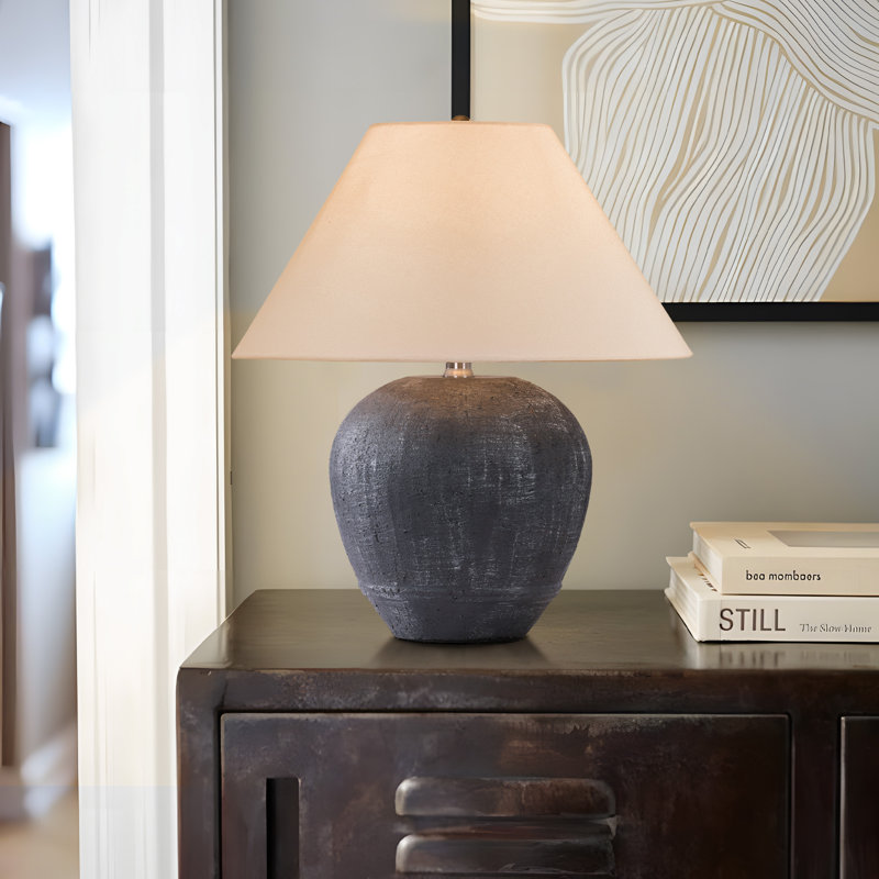 Ceramic Table Lamp, Dark Grey, 46cm H x 40cm W x 40cm D
