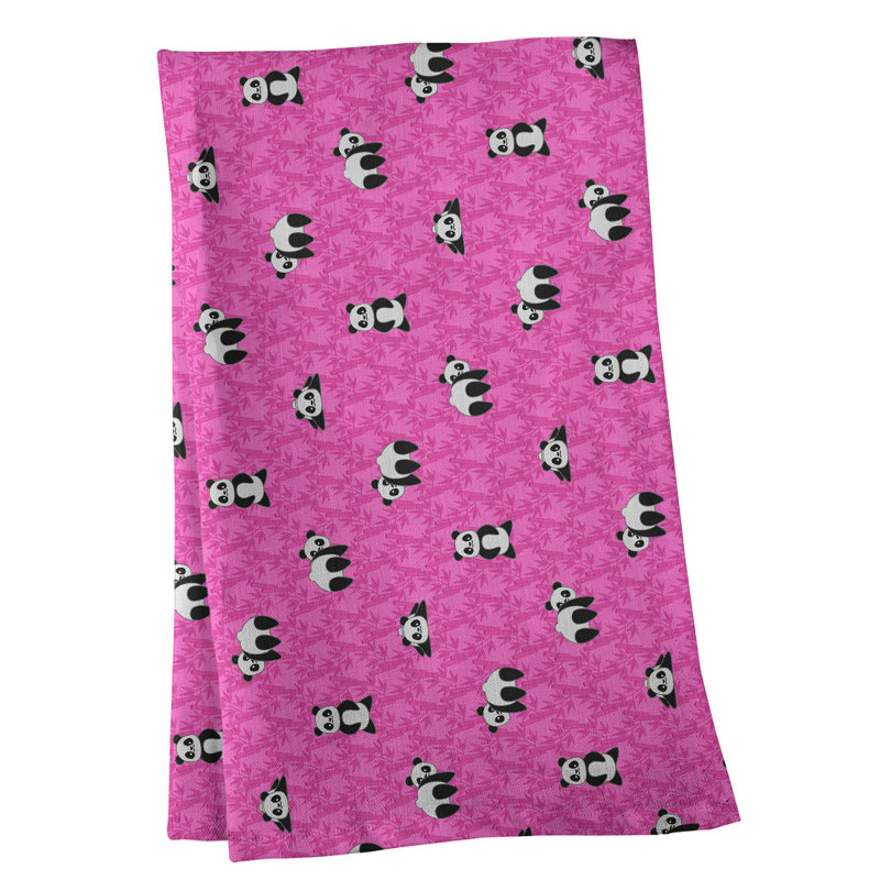 Panda Pattern Tea Towel, Poly Twill, Pink