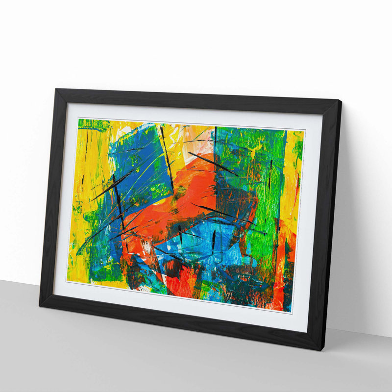 Abstract Art Painting Vol.185 by S.Johnson - Framed Print, 36cm H x 48cm W x 2cm D, Black Framed