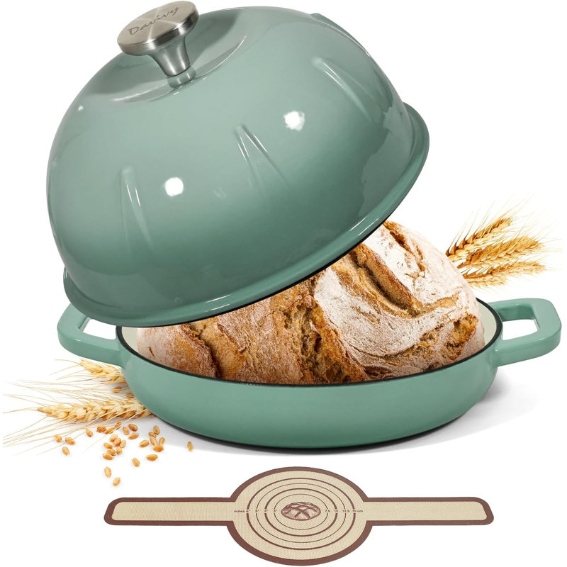 Davivy 5QT Cast Iron Dutch Oven with Lid & Silicone Sling Green, Green