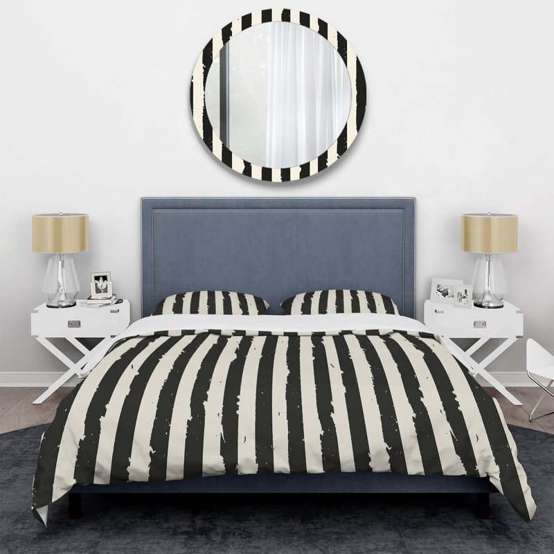 Ensemble de housse de couette Sparkling Black White Stripes - Glam, Housse de couette très grand + 2 taies décorativ