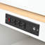 Grand îlot de cuisine avec éclairage DEL, prises électriques, blanc, table coulissante réglable et spacieuse, 2 portes vitrées cannelées, rangement