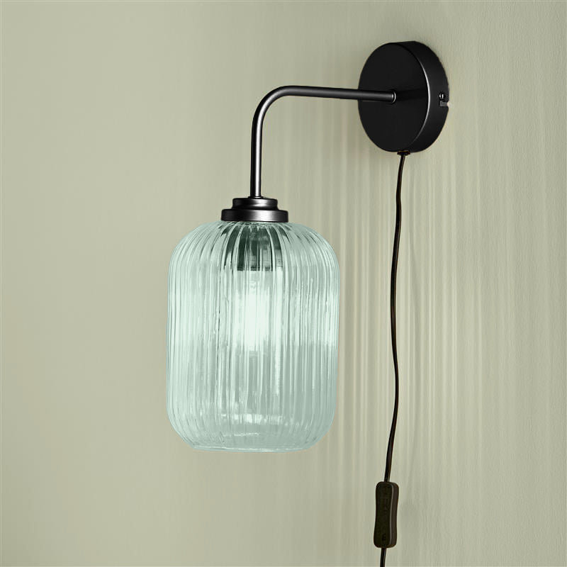 Showstead Plug in Wall Light Gold - Smoked Glass, Sage Green, Black