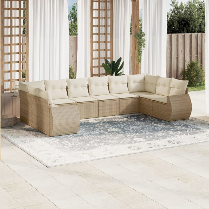 Ensemble de canapé de jardin en acier thermolaqué beige et rotin PE 10 pièces Vidaxl