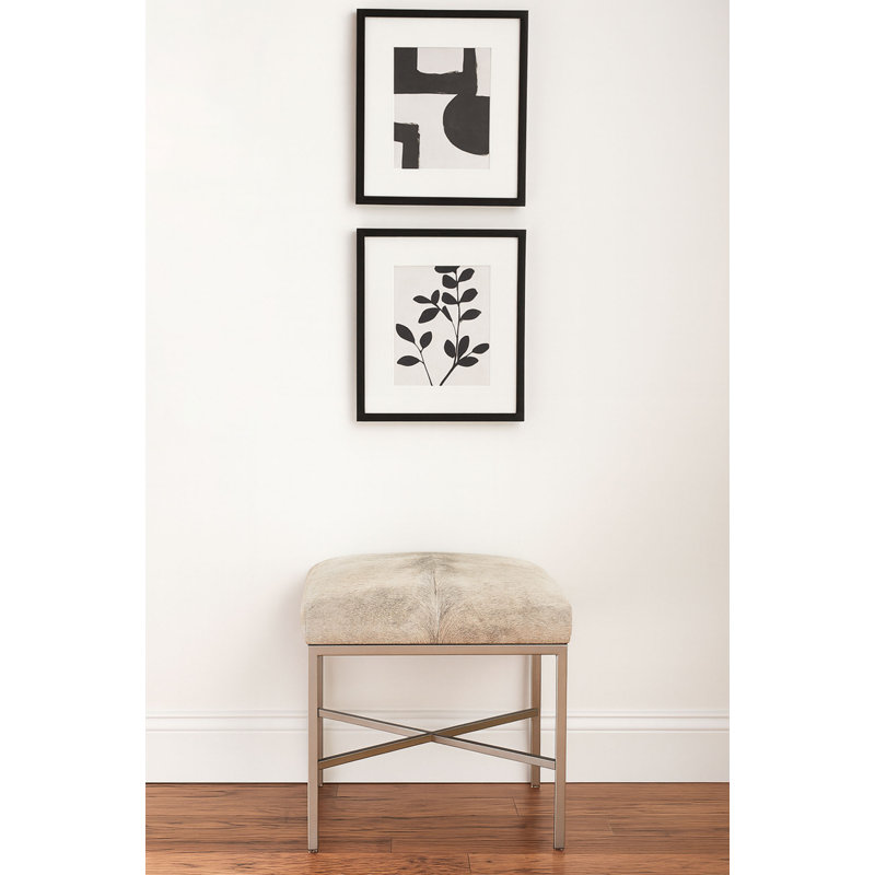 Upholstered Cowhide Stool, 19" H x 60" W x 12" D