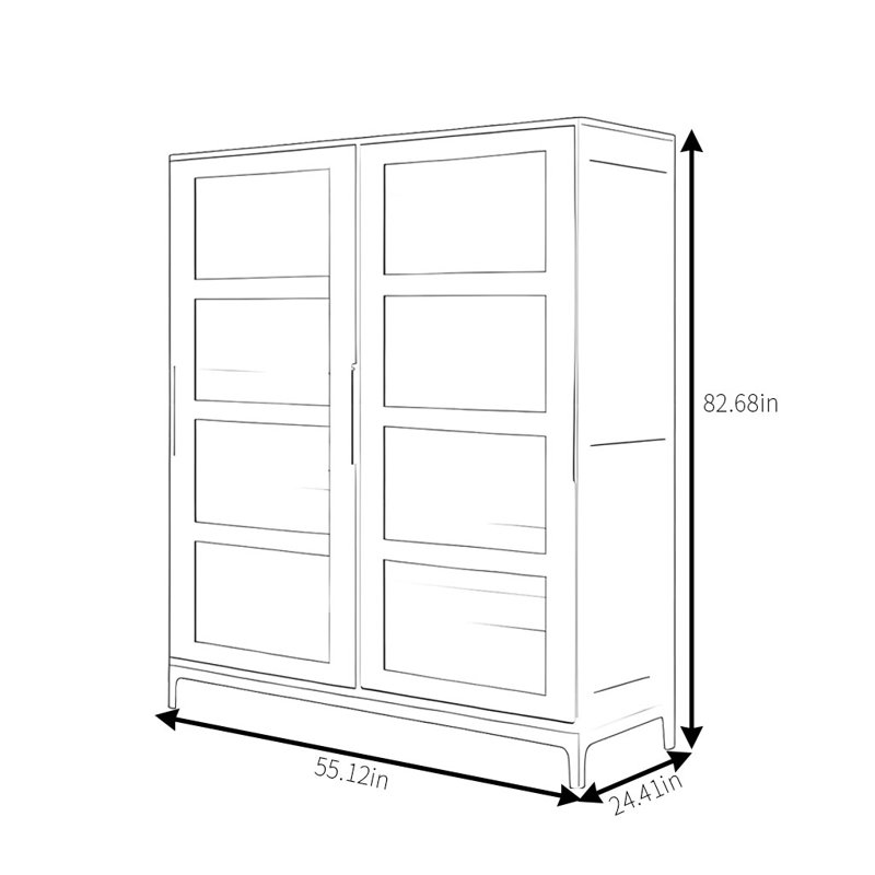 Garde-robe rétro pratique et classique, H 82,68 po x l 55,12 po x P 24,41 po, Noyer