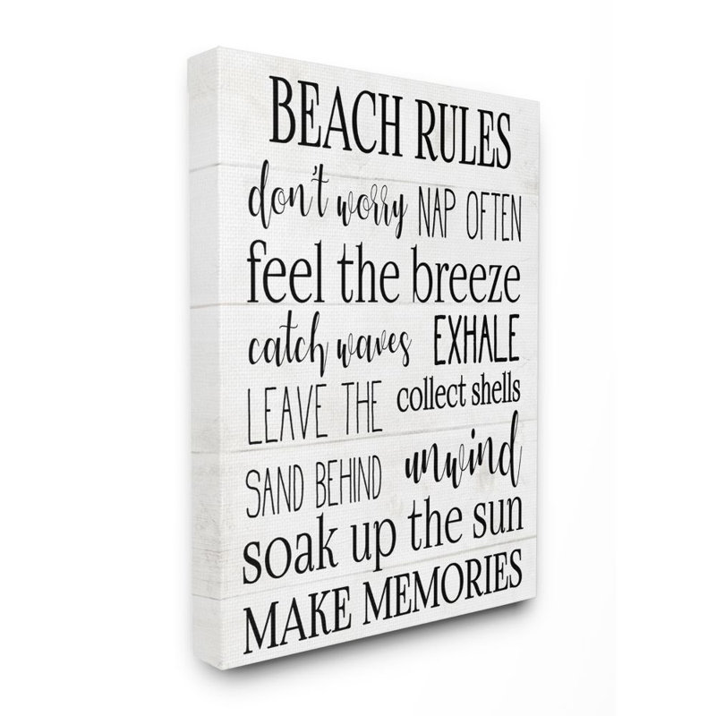 «Beach House Rules Relaxing Activites Black List» par Elise Catterall - impression d'art graphique, Toile tendue
