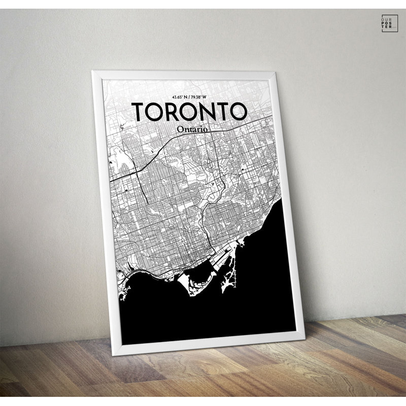 « toronto city map », reproduction d’impression sur affiche à motif encre, H 17 po x l 11 po
