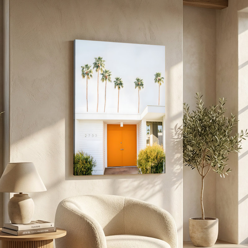 Impression sur toile Mid-Century Modern «House Entrance with Orange Doors»