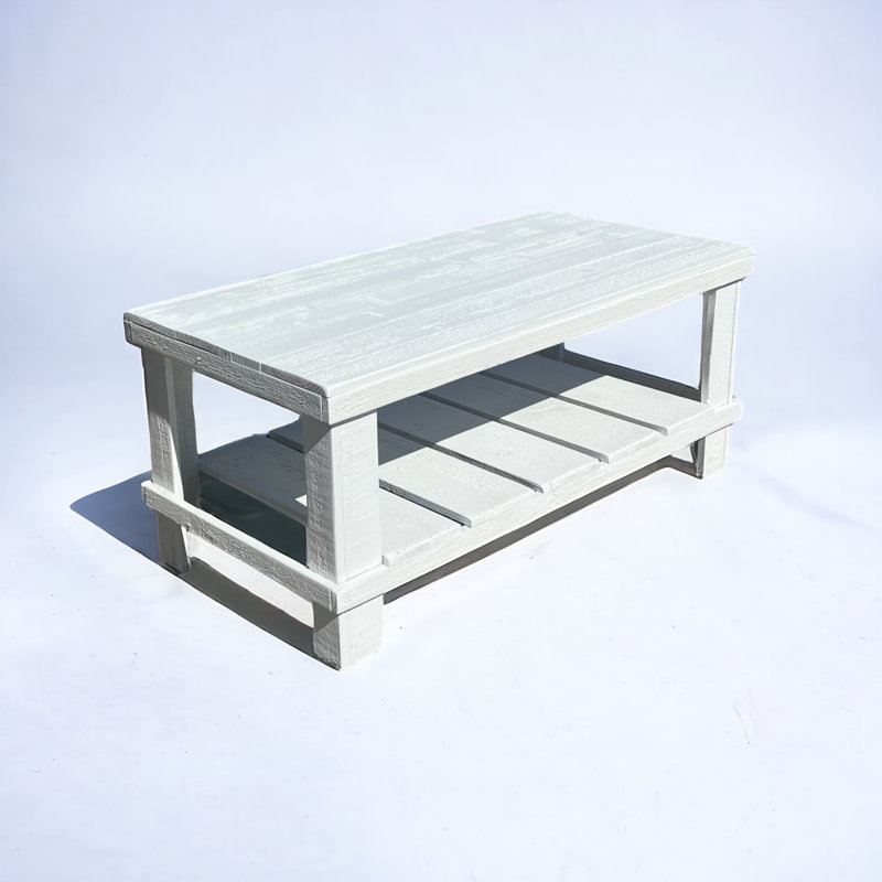 Farmhouse Coffee Table With Storage Shelf, White