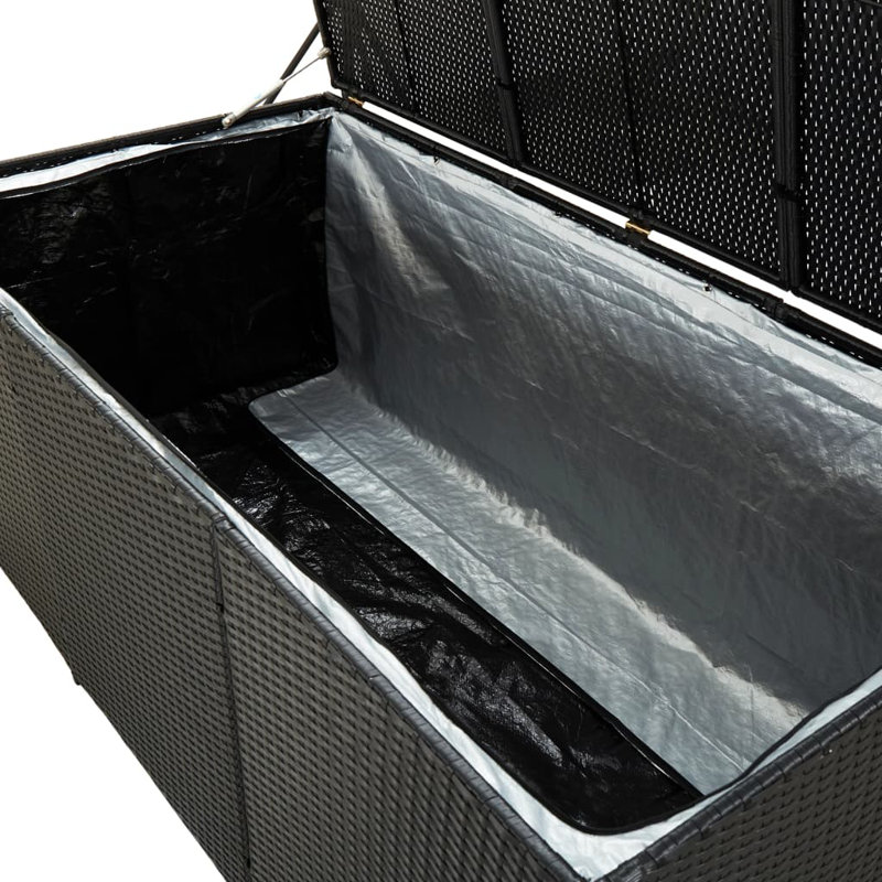 Black Wicker and Plastic Outdoor Storage Deck Box
