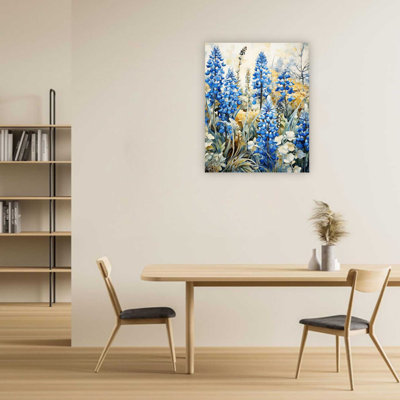 Blue Bonnets In Meadow Wall Art Decor, Simple Canvas Wall Art , 24"X32"
