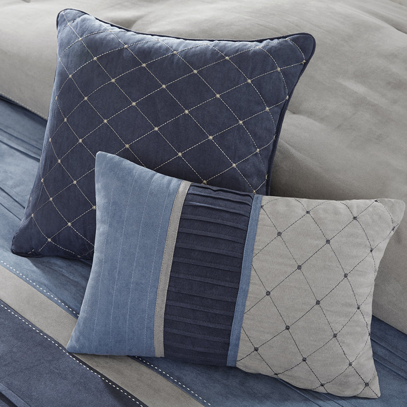 Collins 7 Piece Microsuede Comforter Set, Queen Comforter + 6 Additional Pieces, Navy