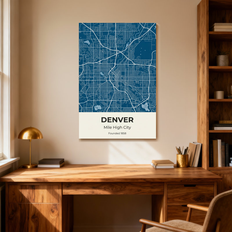 Scénario et paysages urbains, impression de carte de la ville de Denver, H 18 po x l 12 po