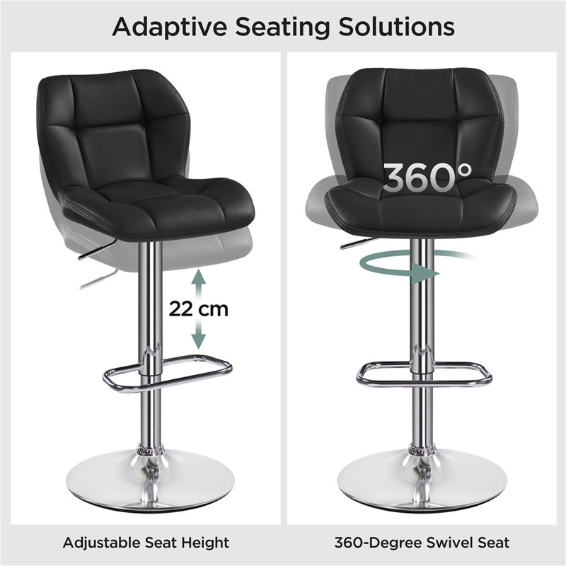 Swivel Upholstered Adjustable Height Counter Stool with Metal Frame, Black