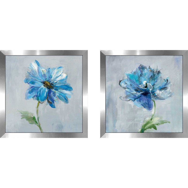 Floral Bloom I v2 - Ensemble de 2 reproductions de peintures à l'acrylique, H 16,5 po x l 33 po, Pas de tapis