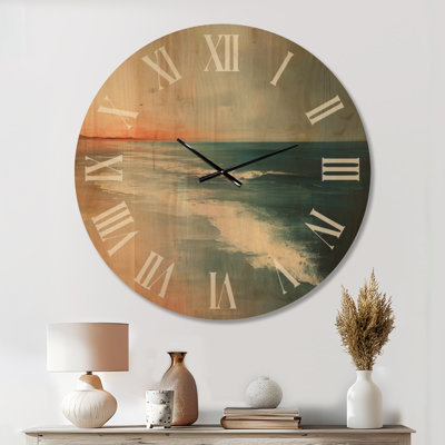 Oversized Ocean Printed Wood Wall Clock – Summer Beach Waves Shorelines Prince Edward Island
