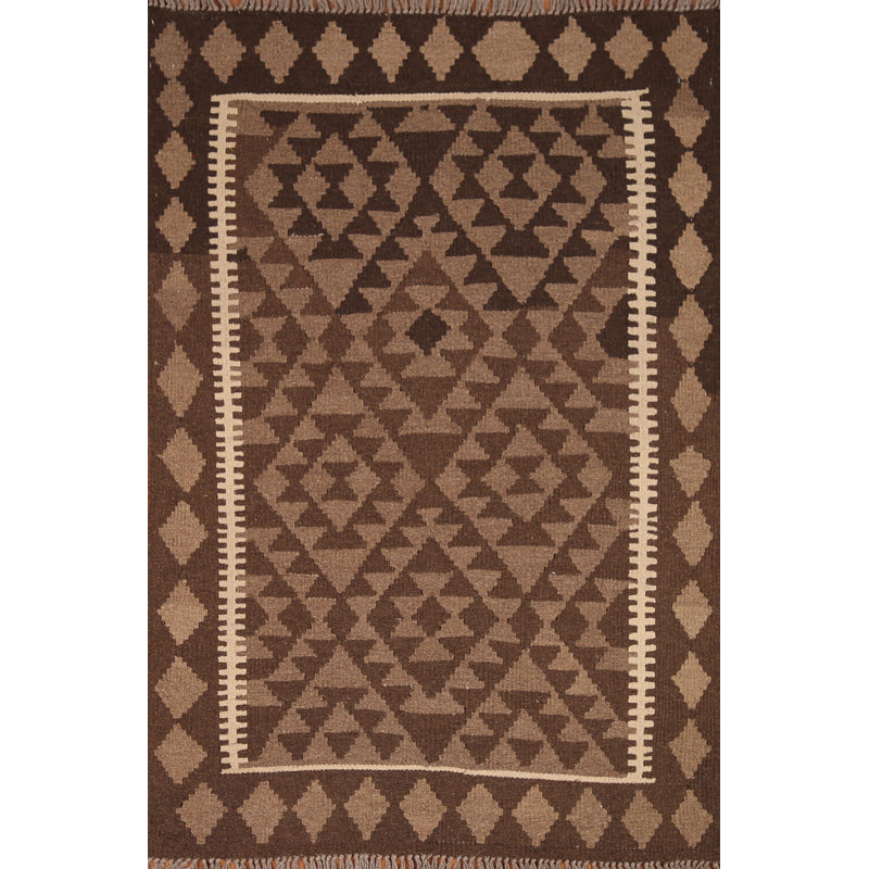 Brown Kilim Reversible Wool Area Rug 3x5
