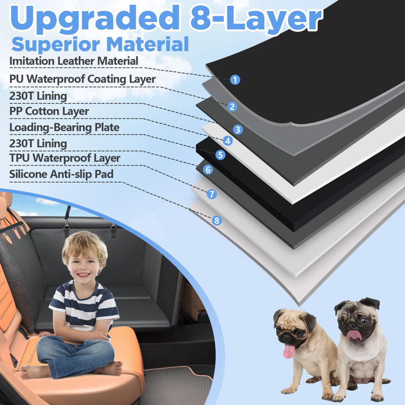 Black PU Leather Waterproof Dog Car Seat Extender with Hard Bottom