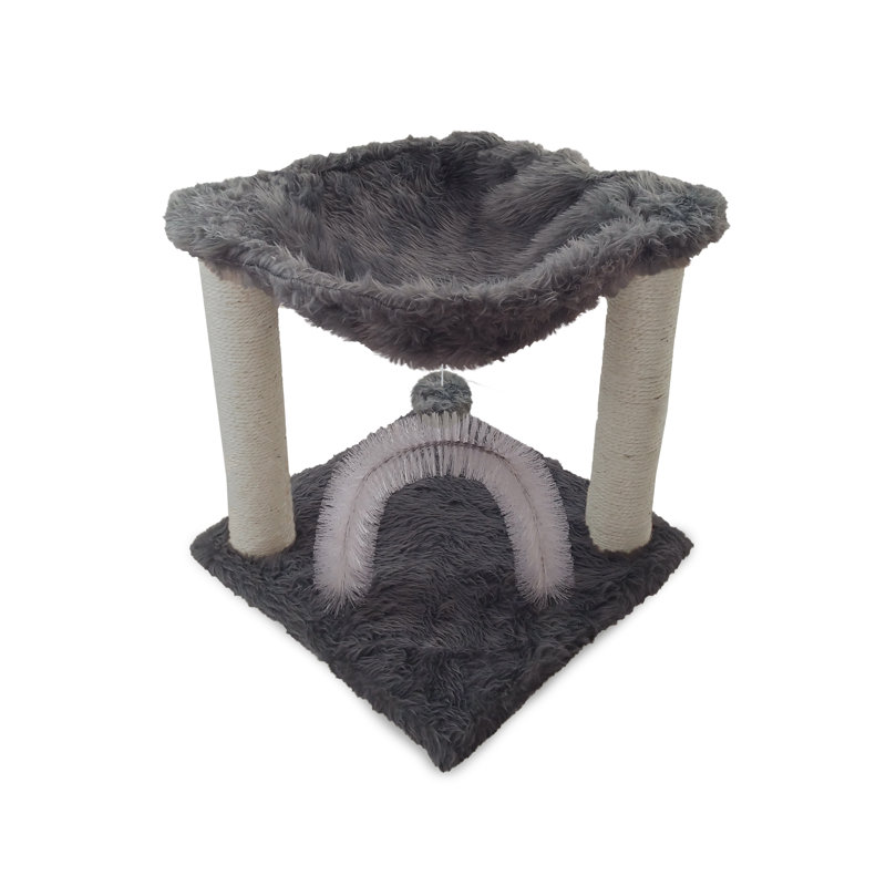Gray Plush Cat Hammock with Sisal Scratching Posts