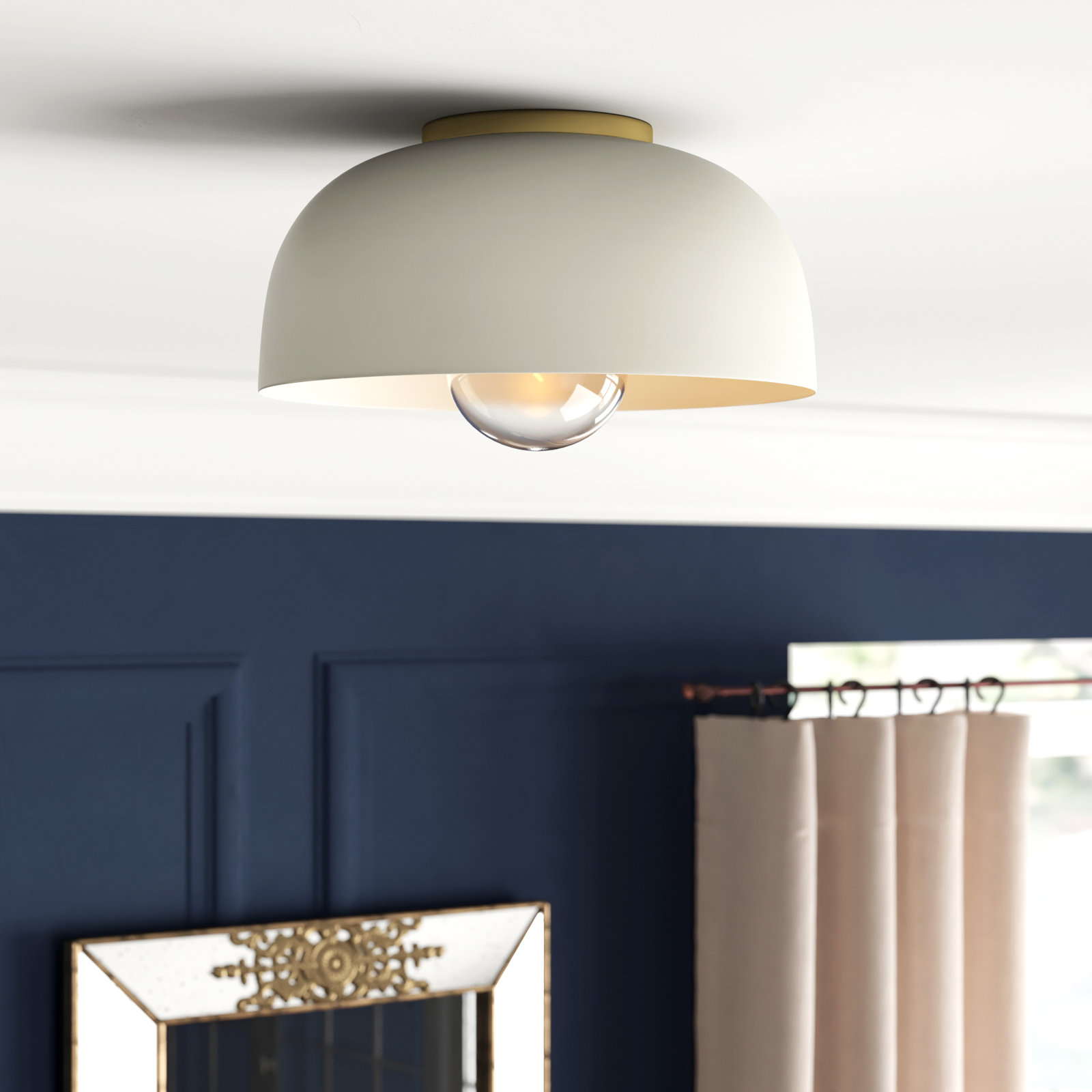 Rodanthe Single Light Metal Flush Mount, Aged Brass, Cream, 6" H x 14" W x 14" D