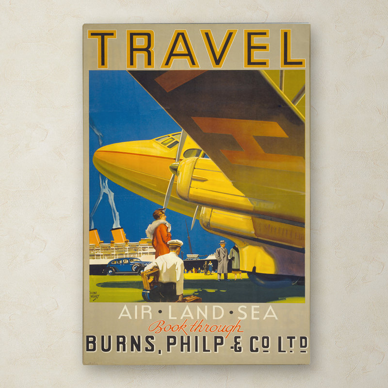 « art déco avion travel », publicité sur toile tendue, H 24 po x l 16 po x P 2 po