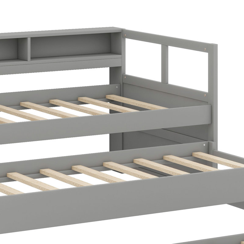 Lit plateforme de qualité supérieure avec 3 tablettes de rangement intégrées, ports de chargement USB, éclairage intégré et 2 lits gigognes