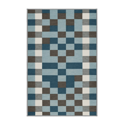 Tapis gris à carreaux lavable à la machine